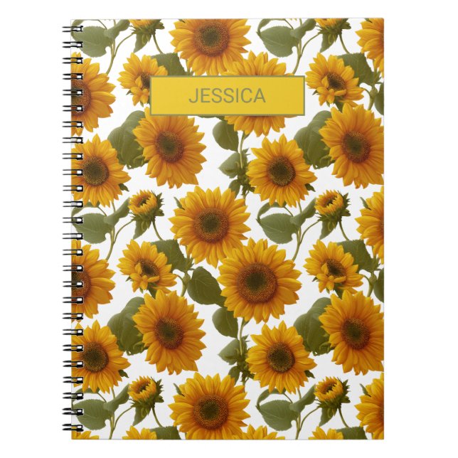 Caderno Espiral Personalized Sunflower Bloom Floral Pattern Custom (Frente)