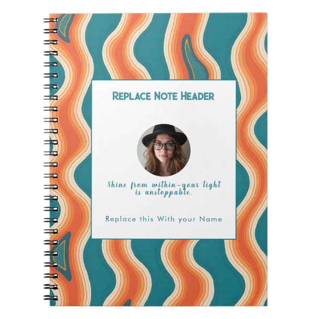 Caderno Espiral Personalized Teal and Orange Wave Patterned  (Frente)