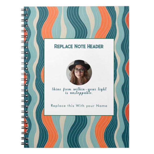 Caderno Espiral Personalized Teal and Orange Wave Patterned  (Frente)