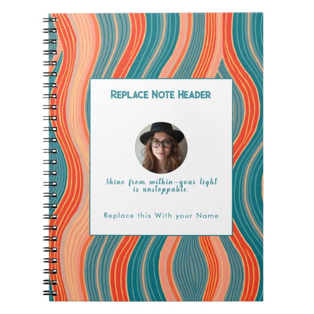 Caderno Espiral Personalized Teal and Orange Wave Patterned  (Frente)