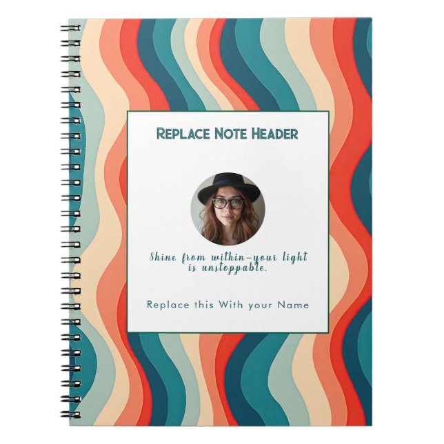 Caderno Espiral Personalized Teal and Orange Wave Patterned  (Frente)