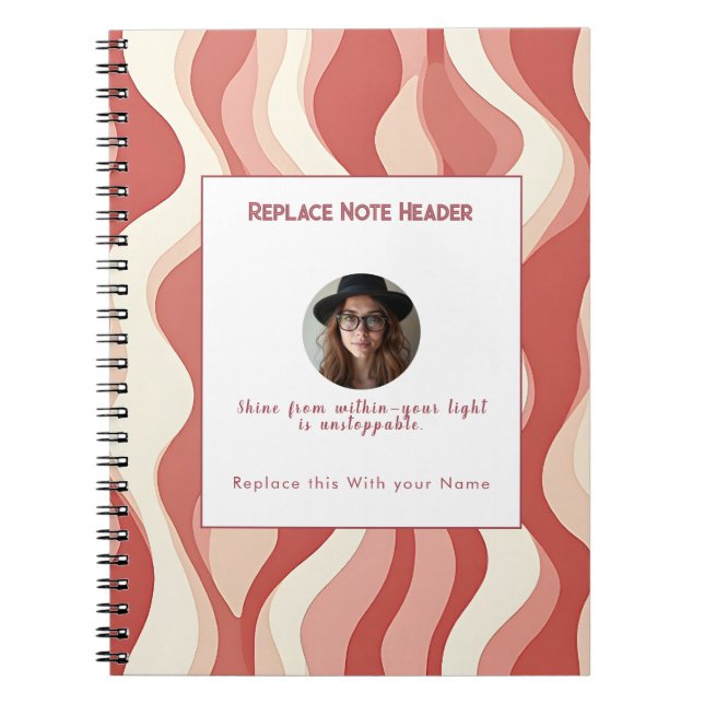 Caderno Espiral Personalized Terra Cota and Cream Wave Patterned  (Frente)