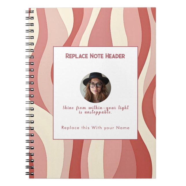 Caderno Espiral Personalized Terra Cota and Cream Wave Patterned  (Frente)