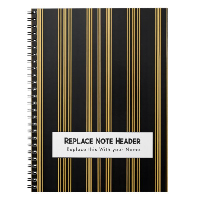 Caderno Espiral Personalized Vertical Stripe Black Gold (Frente)