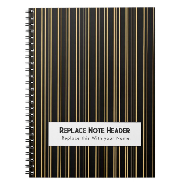 Caderno Espiral Personalized Vertical Stripe Black Gold (Frente)