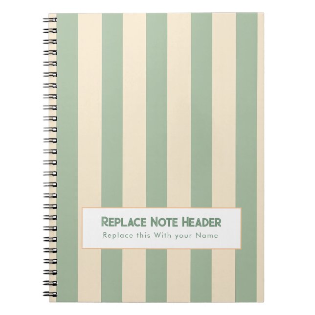 Caderno Espiral Personalized Vertical Stripe Green Cream (Frente)