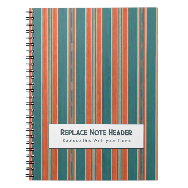 Caderno Espiral Personalized Vertical Stripe Teal Rust (Frente)