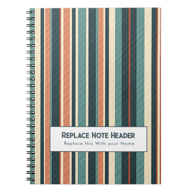 Caderno Espiral Personalized Vertical Stripe Teal Rust (Frente)