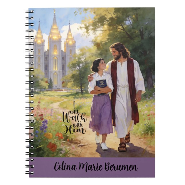 Caderno Espiral Personalized Walk with Him Christian LDS Journal (Frente)