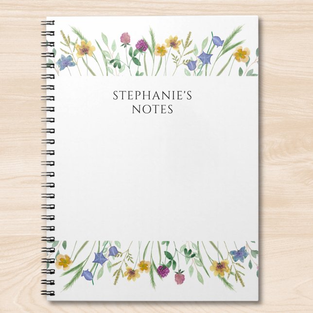 Caderno Espiral Personalized Watercolor Wildflower (Criador carregado)