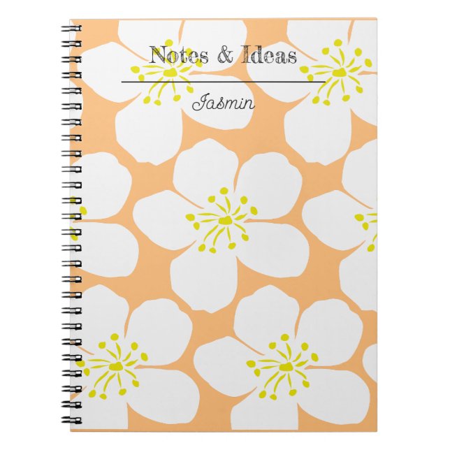 Caderno Espiral Personalized White Floral Pattern Coral (Frente)