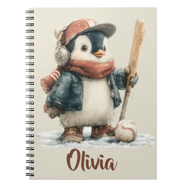 Caderno Espiral Personalized Winter Penguin Softball Kid (Frente)