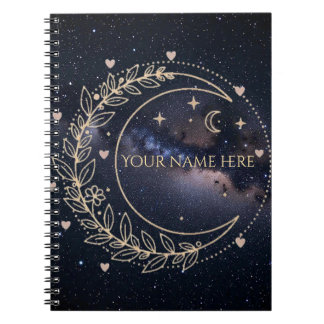 Caderno Espiral Personnalisé Lune Mystique et Ciel Étoilé