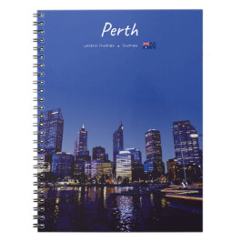 Caderno Espiral Perth, Austrália - Silhueta da Cidade à Noite