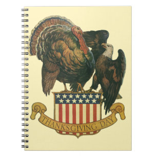 Caderno Espiral Peru da Ação de Graças Vintage, Águia, Bandeira Am