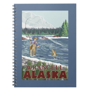 Caderno Espiral Pescador da mosca - Wrangell, Alaska