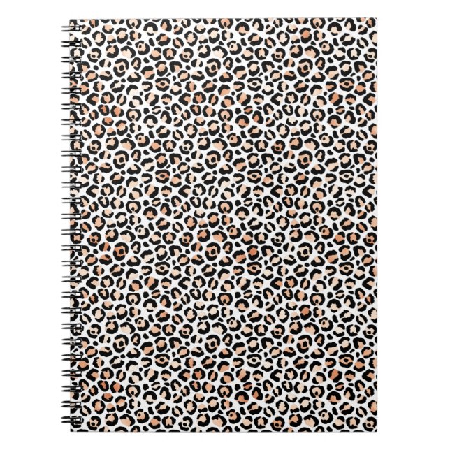 Caderno Espiral Pêssego Branco Impressão Preta-Leopardo (Frente)