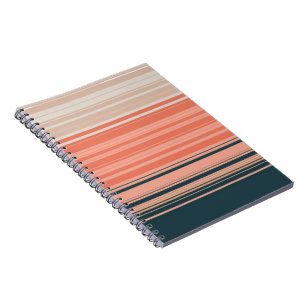Caderno Espiral Pêssego claro, coral e padrão listrado cor de lara
