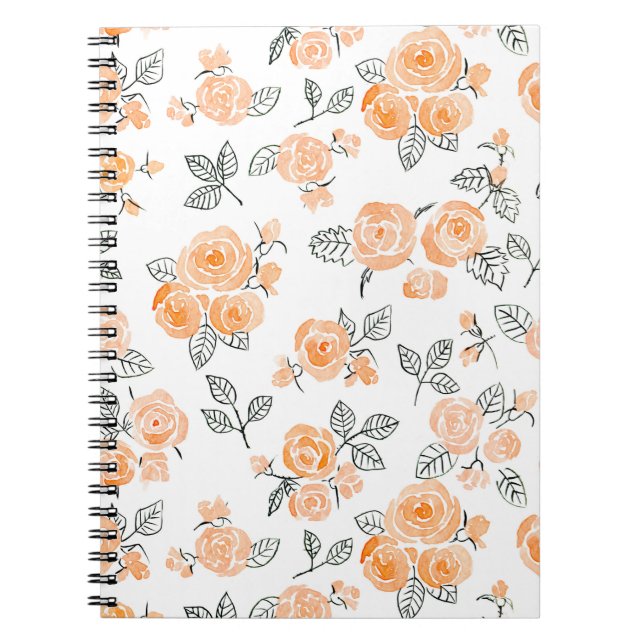 Caderno Espiral Pêssego de rosas de aquarela (Frente)