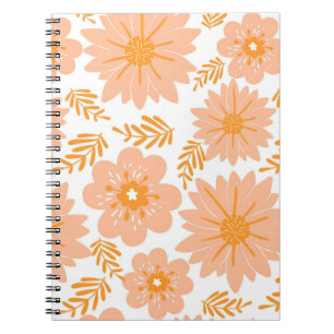 Caderno Espiral Pêssego de Vintagem Retroativa Padrão de Flor Lara