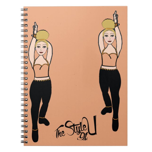 Caderno Espiral Pêssego do notebook dançarino / Preto (Frente)