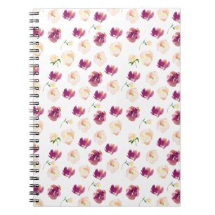 Caderno Espiral Pêssego Rosa Borgonha Aquarela Floral