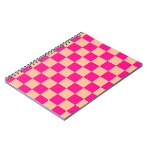 Caderno Espiral Pêssego rosa-quente dos quadrados verificados retr