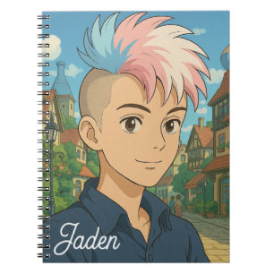Caderno Espiral Pessoa Transgênero com Anime Mohawk LGBTQIA+