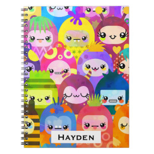 Caderno Espiral Pessoas de Desenho Animado Coloridas e Fofas Perso