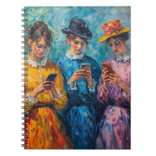 Caderno Espiral pessoas do século 19 usando smartphones