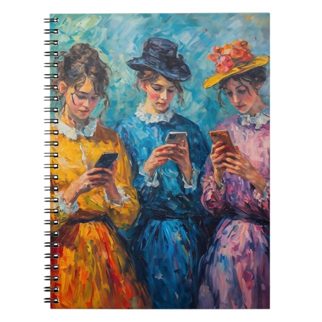 Caderno Espiral pessoas do século 19 usando smartphones (Frente)