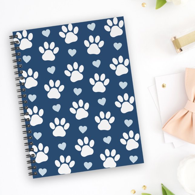 Caderno Espiral Pestanas, Patas-Cães, Patas Brancas, Corações Azui (Criador carregado)