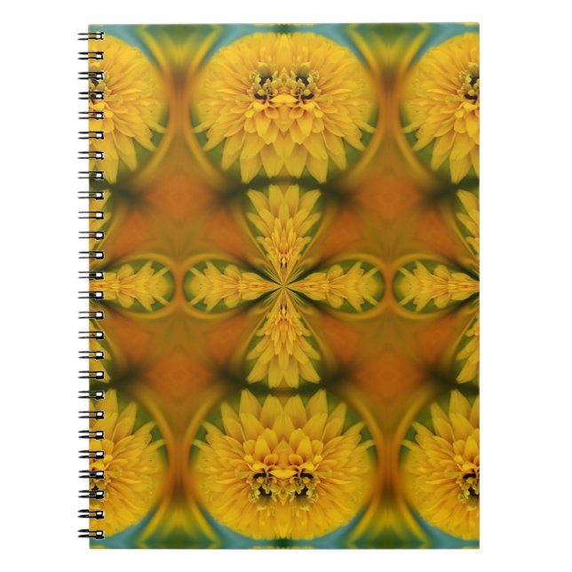Caderno Espiral Petais de Flor Amarelo Abstrato Art (Frente)