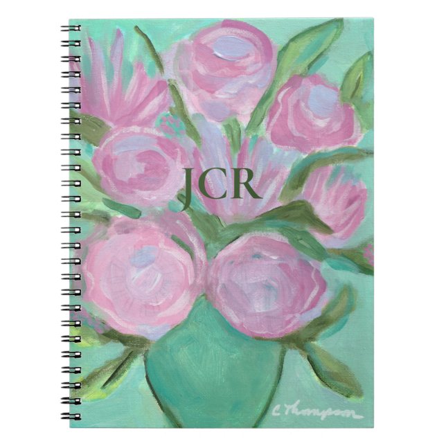 Caderno Espiral Pétalas Bons Monogramadas em Notebook Rosa (Frente)
