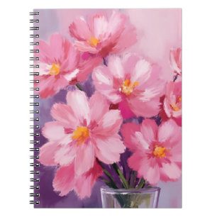 Caderno Espiral Pétalas Cor-de-Rosa em Flor Pintura de Flor em A
