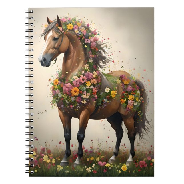 Caderno Espiral Pétalas E Cascos: Jardim de Fantasia Marrom Horse (Frente)