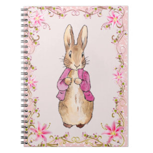 Caderno Espiral Peter o Coelho Casaco Rosa Moldura Floral