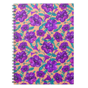 Caderno Espiral Petunia Night Sky sobre fundo de damasco - Pílula