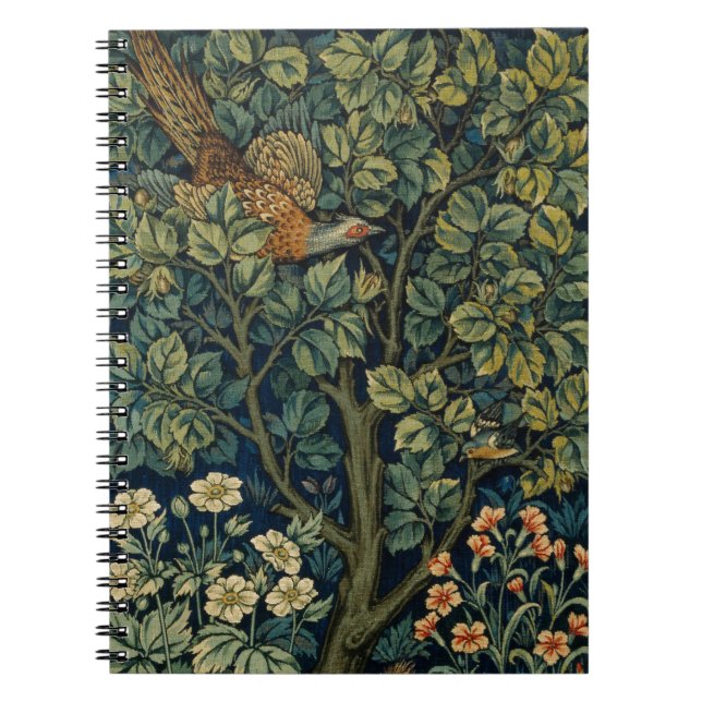 Caderno Espiral Pheasant Pássaro Árvore Floresta William Morris (Frente)