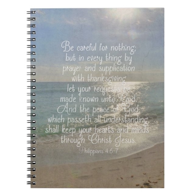 Caderno Espiral Philippians 4:13 Peace Bíblia Verse Beach Christia (Frente)