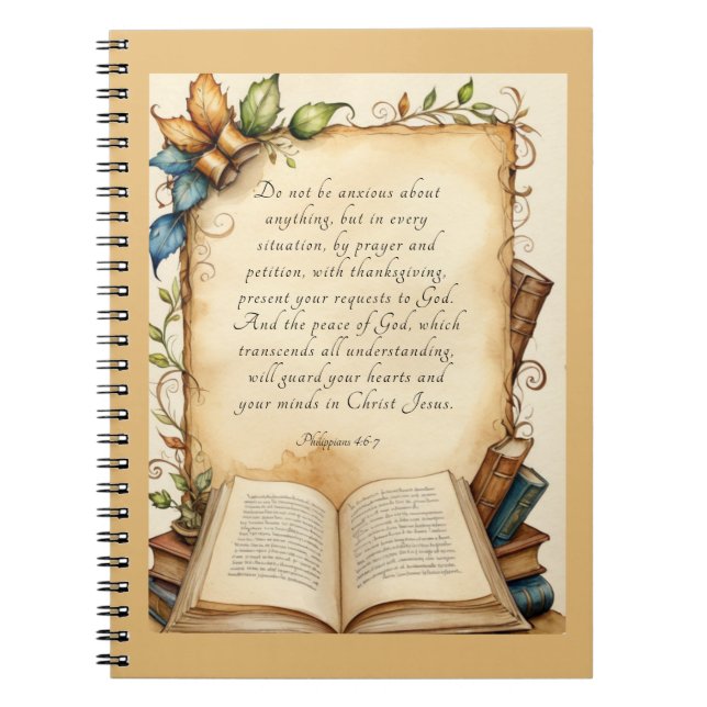 Caderno Espiral Philippians 4:6-7 Bíblia cristã Verse Art (Frente)