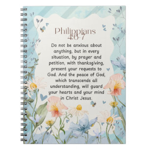 Caderno Espiral Philippians 4:6-7 Christian Bíblia Verse Watercolo