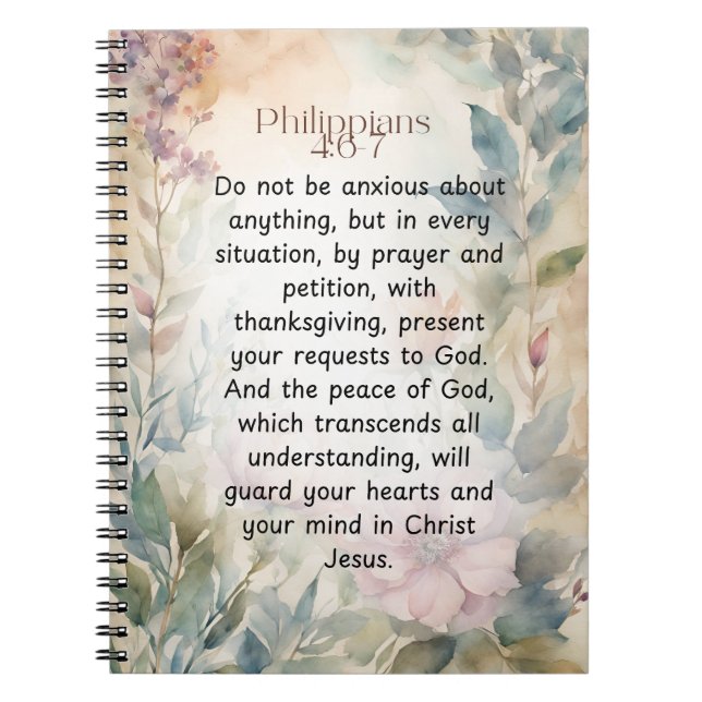 Caderno Espiral Philippians 4:6-7 Christian Bíblia Verse Watercolo (Frente)