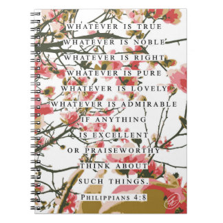 Caderno Espiral Philippians 4:8 Floral