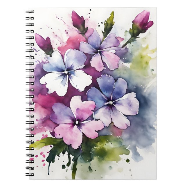 Caderno Espiral Phlox - Watercolor flowers (Frente)