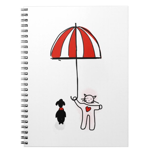 Caderno Espiral Phone Wallpaper Cat Dog Umbrella Cachorro (Frente)