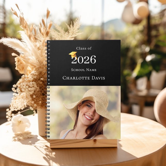 Caderno Espiral Photo Modern Black Senior Graduate (Criador carregado)