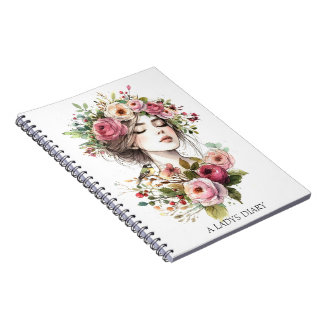 Caderno Espiral Photo Notebook Diary Women with Roses-Wreath