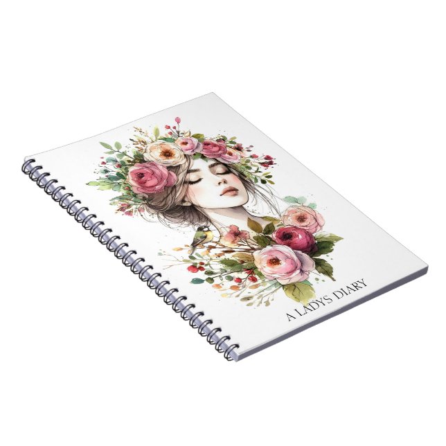 Caderno Espiral Photo Notebook Diary Women with Roses-Wreath (Lado Direito)