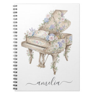 Caderno Espiral Piano de Cauda Elegante Personalizado com Flores